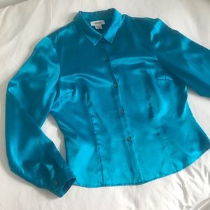 Calvin Klein turquoise Silk Button-Down Shirt